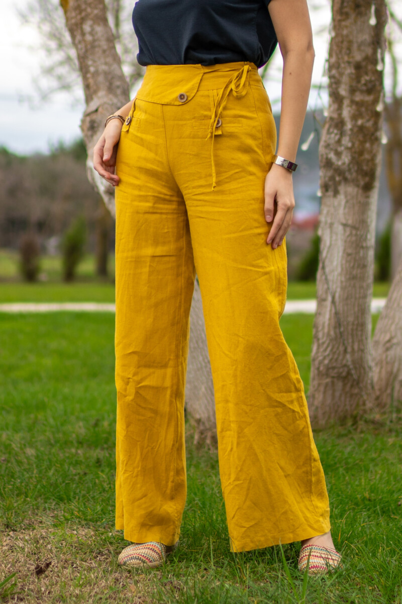 Moodlin Wide Leg Linen Pants with Pocketed Design