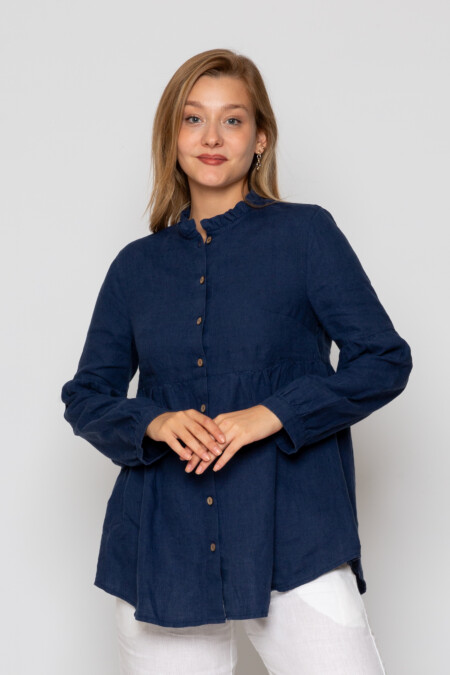 Women Linen Button-Up Shirt - Classic Tailored Elegance