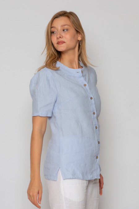 Classic Women's Collared Linen Shirt with Short Sleeves