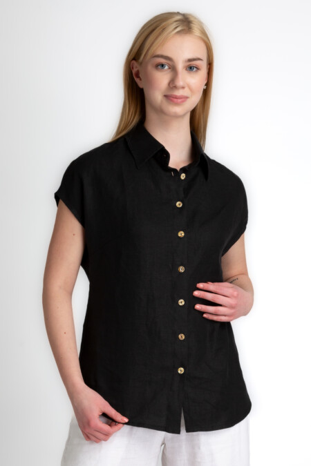 Sleek Women Linen Short-Sleeve Shirt - Timeless Summer Essential