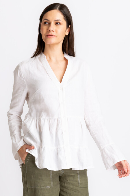 Classic White Linen Flare Hem Women's Shirt - Versatile & Chic