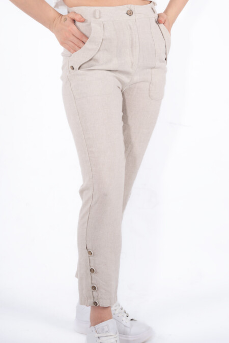 Pleated Pocket Linen Pants, Relaxed Fit, Casual, Straight Leg