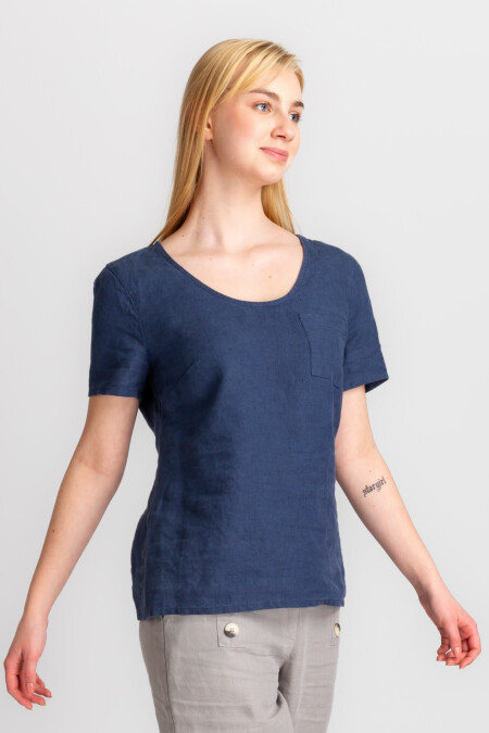 U-Shape Neck Casual Linen Tops Women, Short Sleeve Linen Blouse Women,Linen T-shirt Women  