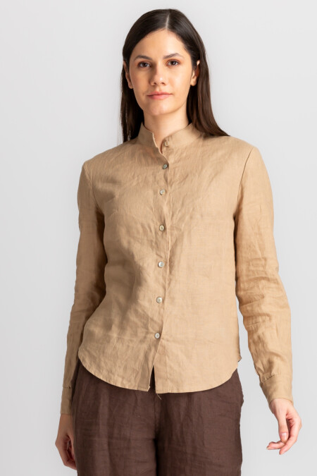 Linen Women's Stand Collar Shirt - Classic Button-Up