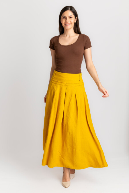 Maxi Length Linen Skirt Women, A-Line Skirt, Pockets, Mid Waist Relaxed Fit