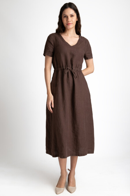 Women linen dresses 3/4 sleeve dress midi dress 100% linen long dress –  OversizeDress