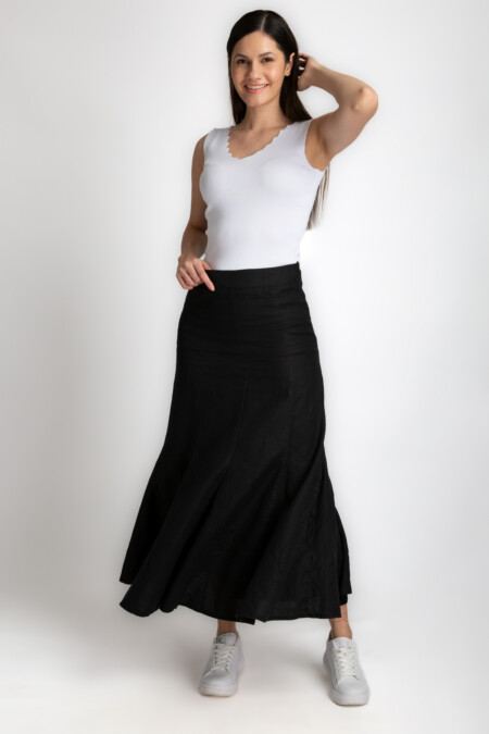 Godet Linen Skirt Women, Maxi Length, Zipper Closure, Mid Waist Regular Fit