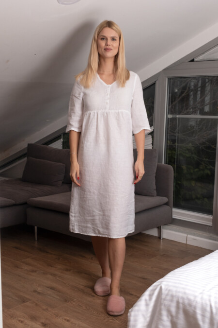 White Nightgown For Women, Linen Dressing gown, Linen Nightdress Women