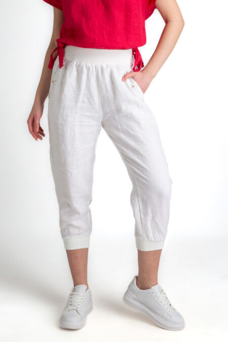 Camisole Elastic Waist Capri Pants, Joggers Leg, Linen Pants Women