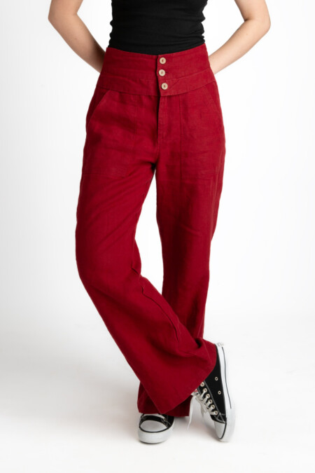 High Waist Straight Linen Pants Women, Regular Fit, Zipper And Button Closure