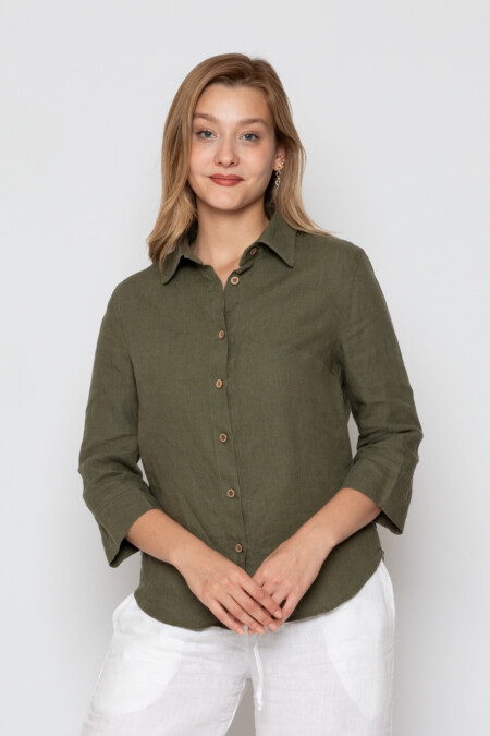 Women's Linen Button-Down Shirt with Collar