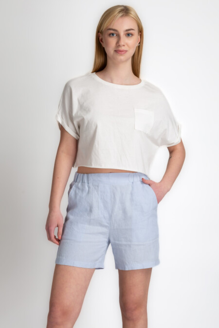 Structured Linen Short Women, Elastic Waistband, Side Pockets, Casual Relaxed Fit