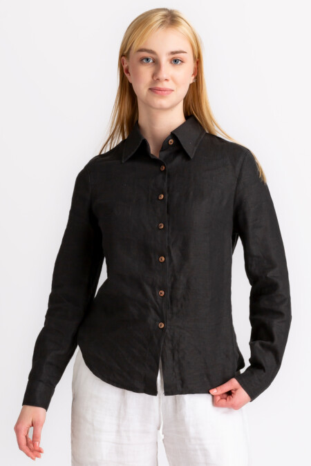 Elegant Women's Long-Sleeve Linen Shirt - Sophisticated Casual Wear