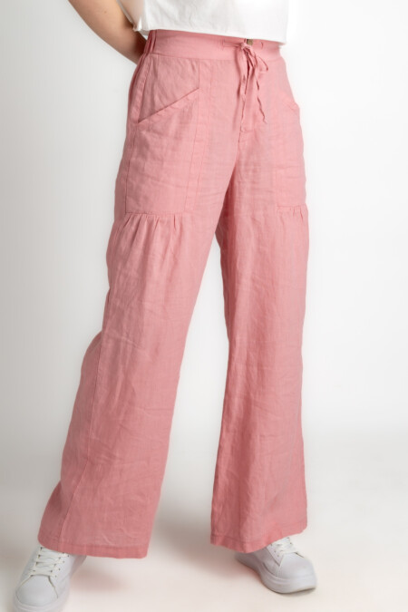 Relaxed Fit Linen Pants With Front Pockets, Elastic Waist, Button Closure, Linen Pants Women