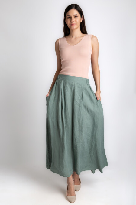 Straight Linen Skirt Women, Maxi Length, Side Pocket, Mid Waist Relaxed Fit, Casual 