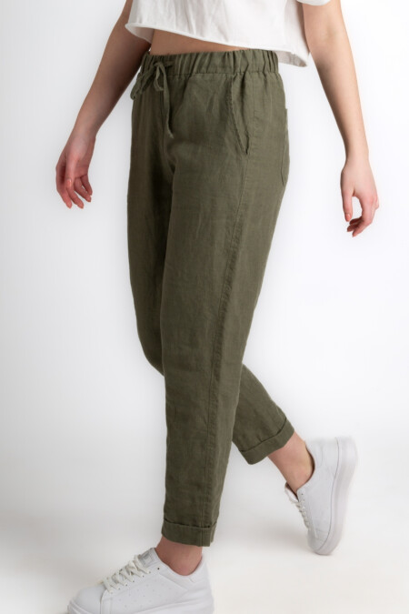 Tapered Capri Pegget Style Linen Pant Women, Paper-bag Leg, Regular-Relaxed Size, Mid Waist