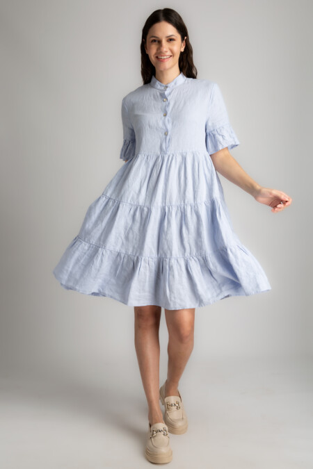 A-Line Ruffle Linen Dress Women, High-Rounded - Collared, Above Knee, Loose Fit
