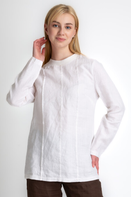 Rich Women Linen Long Sleeve Top for a Classic Look-White