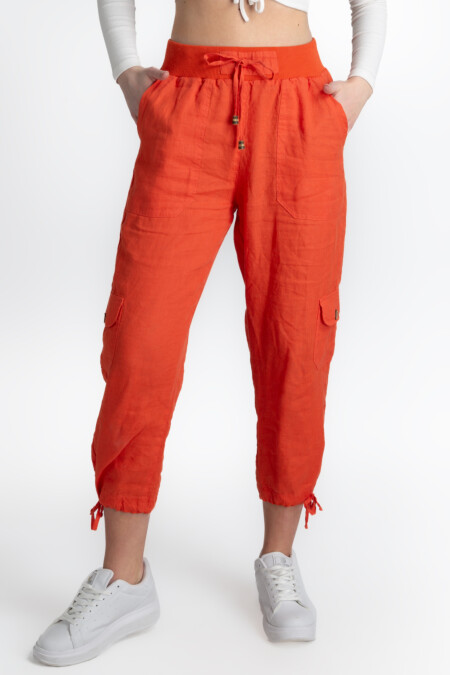 Side Flap Pocket Capri Pants, Linen Pants Women, Cargo Pocket, Cropped Length