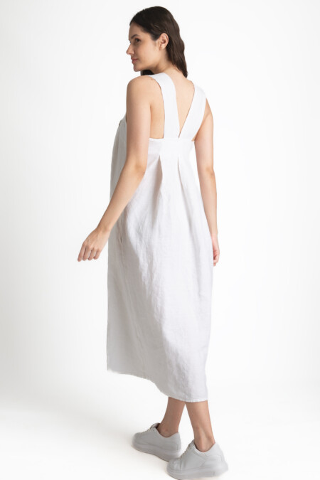 Sleeveless Women's Linen Dress - Flowy and Feminine Midi-White